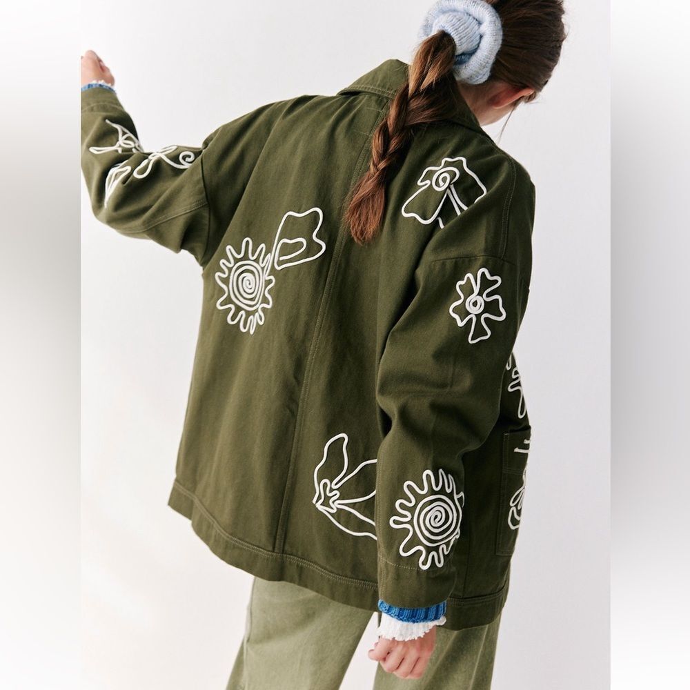 Free People We the Free Avery Soutache Embroidered Jacket Army/Ivory Combo - Picture 2 of 14